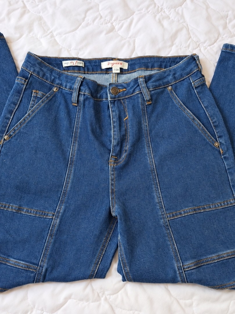 Vigoss Cargo Straight Jeans 7/28 Y2K Utility Paneled Denim Pants